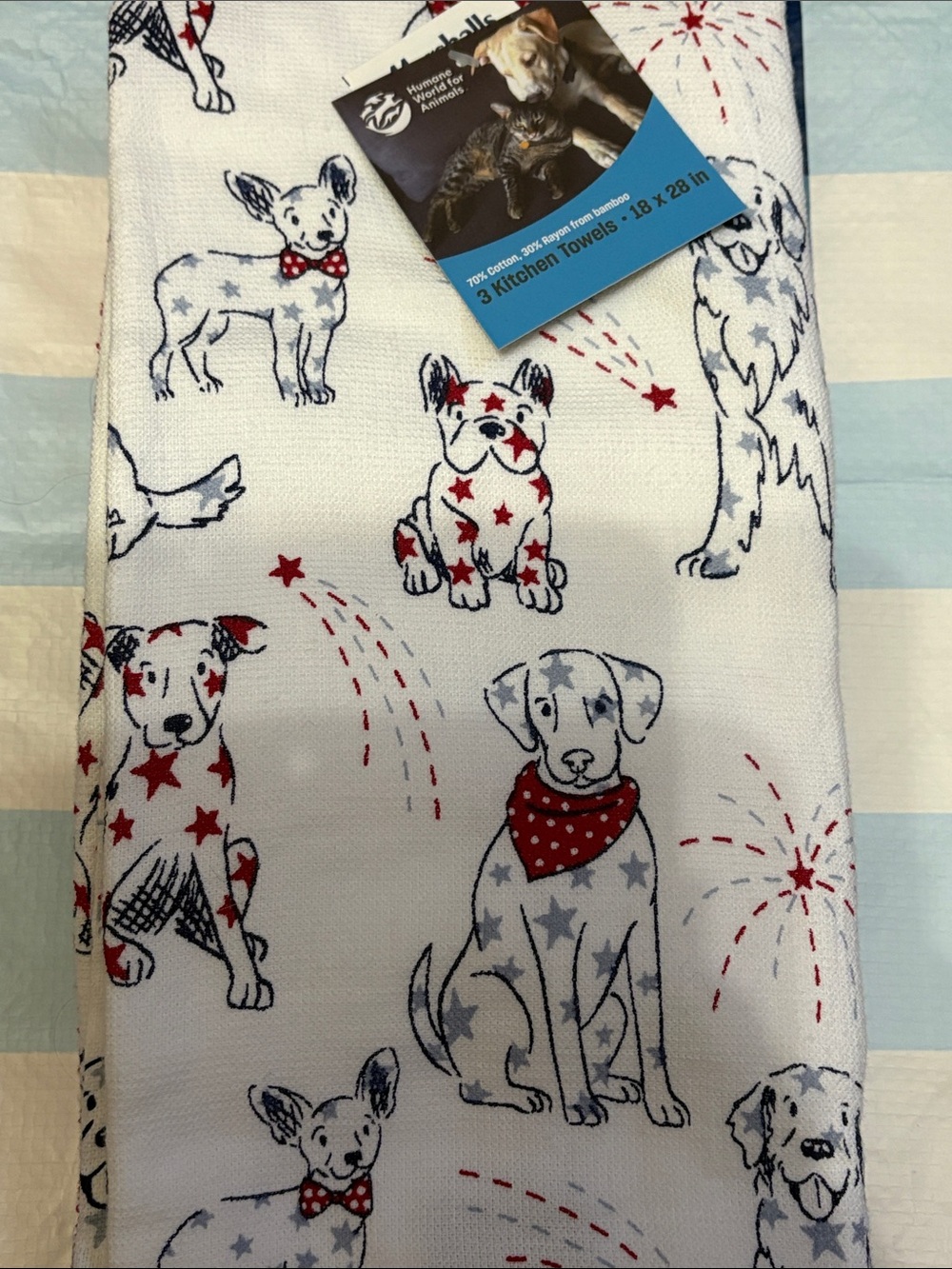 Patriotic Dog Print Kitchen 3-Piece Towel Set ❤️🤍💙
